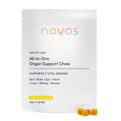 Novos Vital chews bottle front; convenient daily wellness support.