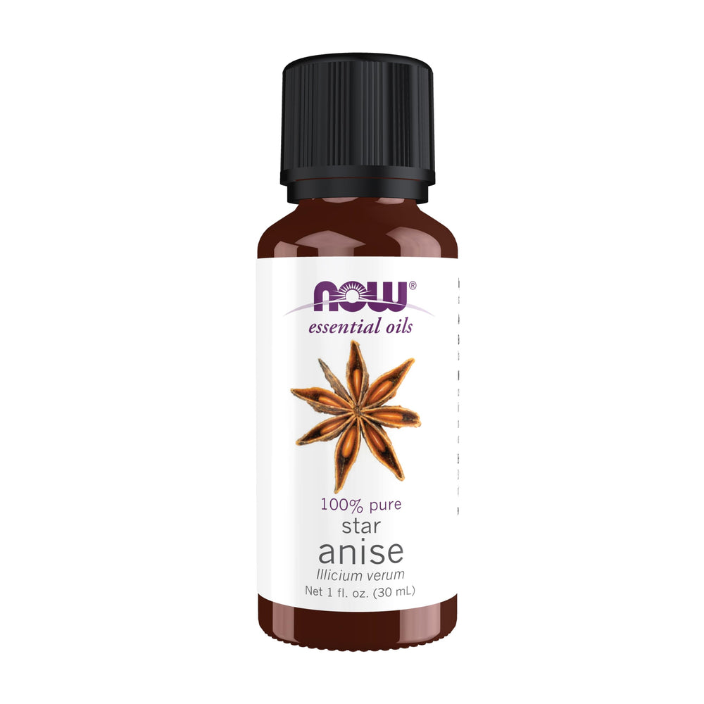 NOW Anise Oil bottle showing licorice aroma for diffusion and blending
