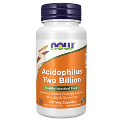 NOW Foods Acidophilus bottle front showing probiotic capsule potency for daily gut balance