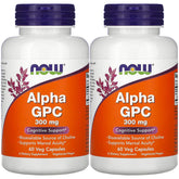NOW Foods Alpha GPC 300 mg bottle with label, supports cognitive function.
