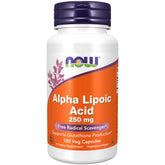 NOW Foods Alpha Lipoic Acid 250 mg bottle front, antioxidant protection.