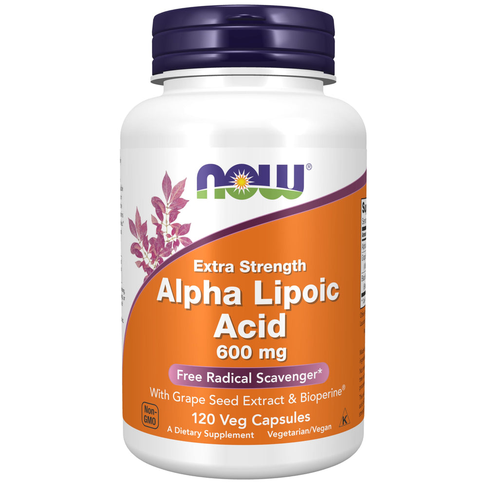 NOW Foods Alpha Lipoic Acid 600 mg bottle front for daily antioxidant support