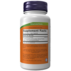 Cápsulas vegetales de NOW Foods Andrographis Extract 400 mg para consumo diario.