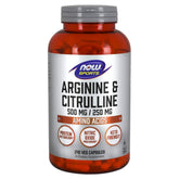 NOW Foods Arginine and Citrulline bottle with capsules for daily athletic support.