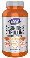 NOW Foods Arginine and Citrulline capsules in a bottle for convenient daily use.