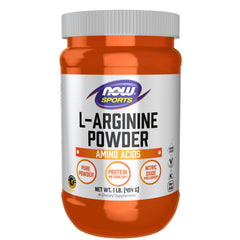 NOW Foods L-Arginine Powder bottle showing pharmaceutical-grade formula