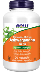 NOW Foods Ashwagandha extract 450 mg bottle front for daily adaptogen use