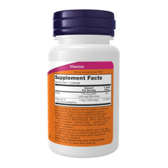 NOW Foods Vitamin B-12 label close-up highlighting folic acid for metabolism support.