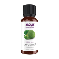 NOW Foods Bergamot Oil bottle pour showing pure aroma