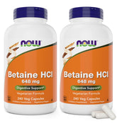 NOW Foods Betaine HCl 648 mg bottle with capsules for digestive support