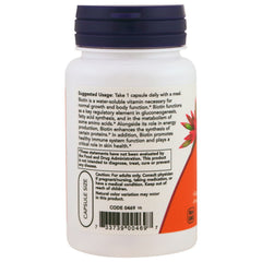 NOW Foods Biotin 1000 mcg label close-up with product details.