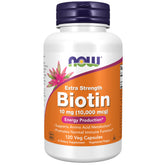 NOW Foods Biotin 10 mg vegetarian capsules on bottle for hair and nail support