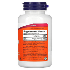 NOW Foods Biotina 5 mg cápsulas vegetarianas etiqueta, posible contribución a la función inmune normal.