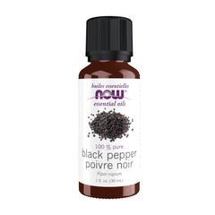 NOW Foods Black Pepper Oil bottle with warm, spicy aroma for energizing moments.
