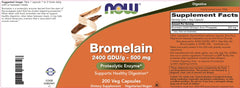 NOW Foods Bromelain 500 mg vegan capsules image showcasing natural digestion support.