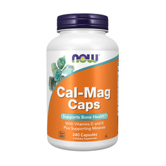 NOW Foods Cal-Mag Caps bottle with chelated minerals for bone metabolism support.
