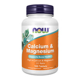 NOW Foods Calcium & Magnesium 2:1 tablets on a bottle, ideal for daily bone support.