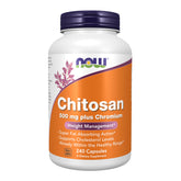 NOW Foods Chitosan 500mg with chromium bottle shows compact capsules for daily support