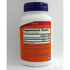 NOW Foods Choline and Inositol 500mg capsules close-up for healthy nerve transmission