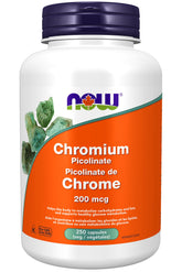 NOW Foods Chromium Picolinate bottle with 200 mcg capsules for insulin co-factor support