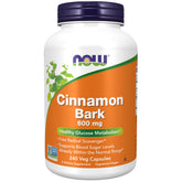 NOW Foods Cinnamon Bark 600 mg bottle front for everyday wellness and antioxidant support
