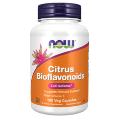 NOW Foods Citrus Bioflavonoids 700mg bottle closeup with label, suggesting immune-support benefits.