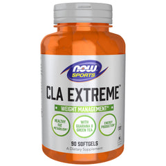 NOW Foods CLA Extreme bottle front shows active lifestyle support with CLA, guarana, and green tea.