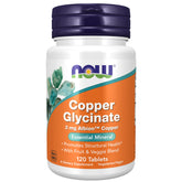 NOW Foods Copper Glycinate bottle with 120 tablets for structural support.