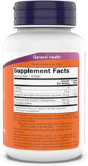 Close-up of NOW Foods CoQ10 softgels in bottle.
