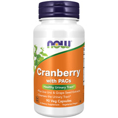 NOW Foods Cranberry with PACs bottle suggests urinary tract wellness support.