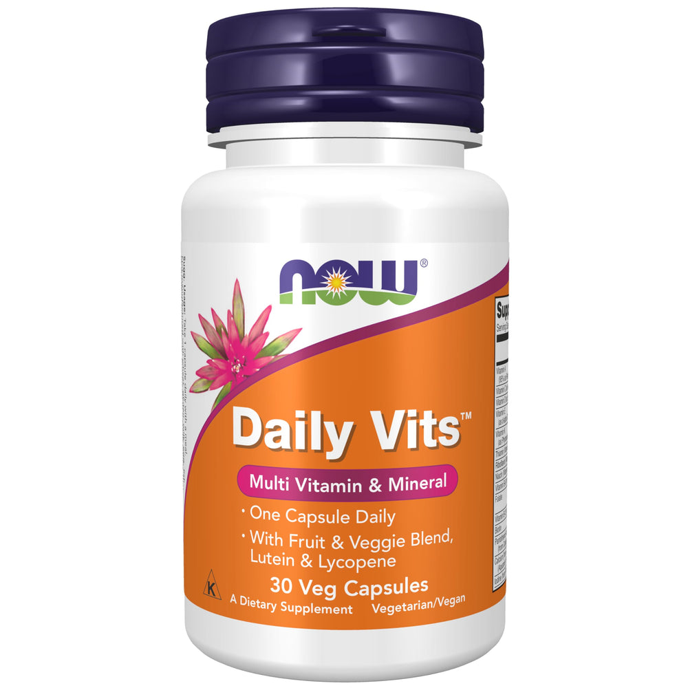 NOW Foods Daily Vits bottle on counter for daily nutrition support