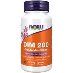 NOW Foods DIM 200 bottle front showing brand and labeling for hormone metabolism support