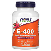 NOW Foods E-400 D-Alpha bottle with mixed tocopherols for antioxidant support