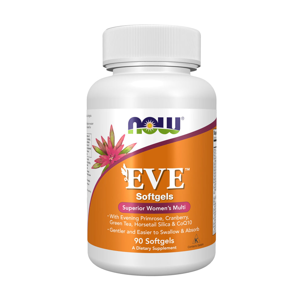 NOW Foods Eve Women’s Multivitamin bottle front for daily wellness with easy-to-swallow softgels