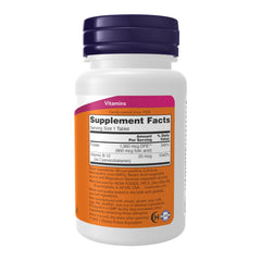 NOW Foods folic acid and B-12 tablets bottle closeup, reliable daily B-complex support.