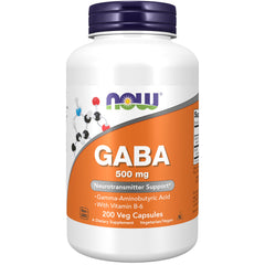 NOW Foods GABA 500 mg bottle front for easy relaxation support