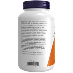 NOW Foods GABA powder label emphasizing purity and ingredients