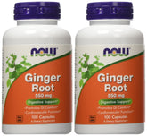 NOW Foods Ginger Root 550mg bottle with capsules for easy digestion support.