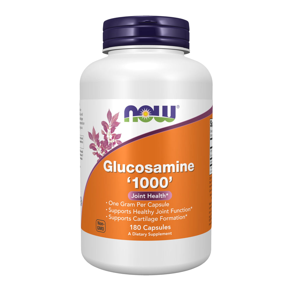 NOW Foods Glucosamine 1000 bottle front promotes joint support