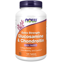 NOW Foods Glucosamine & Chondroitin Extra Strength bottle highlighting joint mobility support.