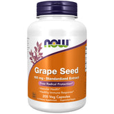 NOW Foods Grape Seed Extract bottle showing concentrated polyphenols and vitamin C support