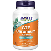 NOW Foods GTF Chromium 200 mcg bottle for daily insulin co-factor support.