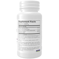 NOW Foods Hyabest Hyaluronic Acid capsules in a clear bottle for skin moisture support