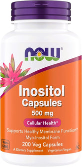 NOW Foods Inositol 500 mg bottle supports healthy membrane function.