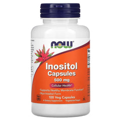 NOW Foods Inositol 500 mg bottle promoting healthy membrane function.