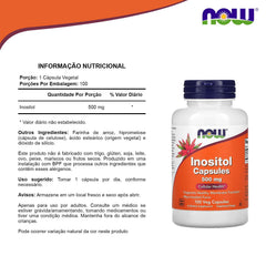 NOW Foods Inositol 500 mg bottle on shelf for cellular calcium balance support.