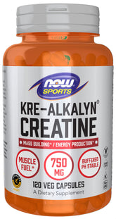 NOW Foods Kre-Alkalyn Creatine 750 mg bottle for easy daily supplementation.