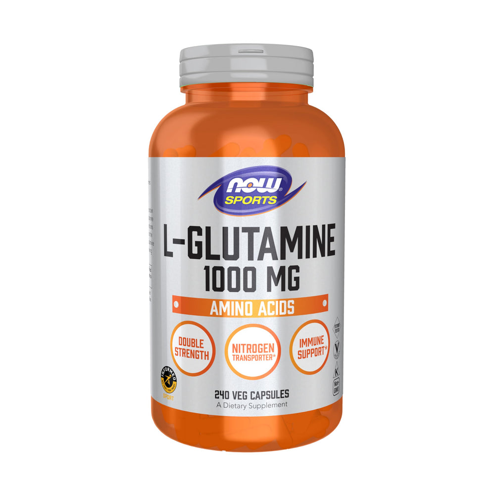 NOW Foods L-Glutamine double-strength bottle with capsules for amino acid support