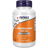 NOW Foods L-Methionine 500 mg bottle with capsules for daily detox support.