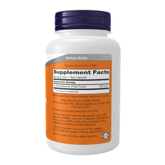 NOW Foods L-Phenylalanine 500 mg capsules close-up, easy-to-swallow vegan capsules.